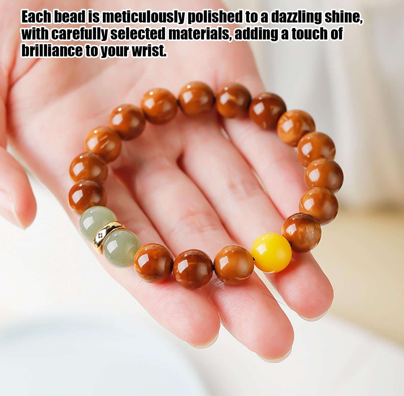 Pulsera de Cuentas de la Suerte de Jade hetiano y kukers Naturales para Mujer | Amuleto de ámbar, Palisandro y sándalo | Nueva joyería Zen de Estilo Chino,8mm