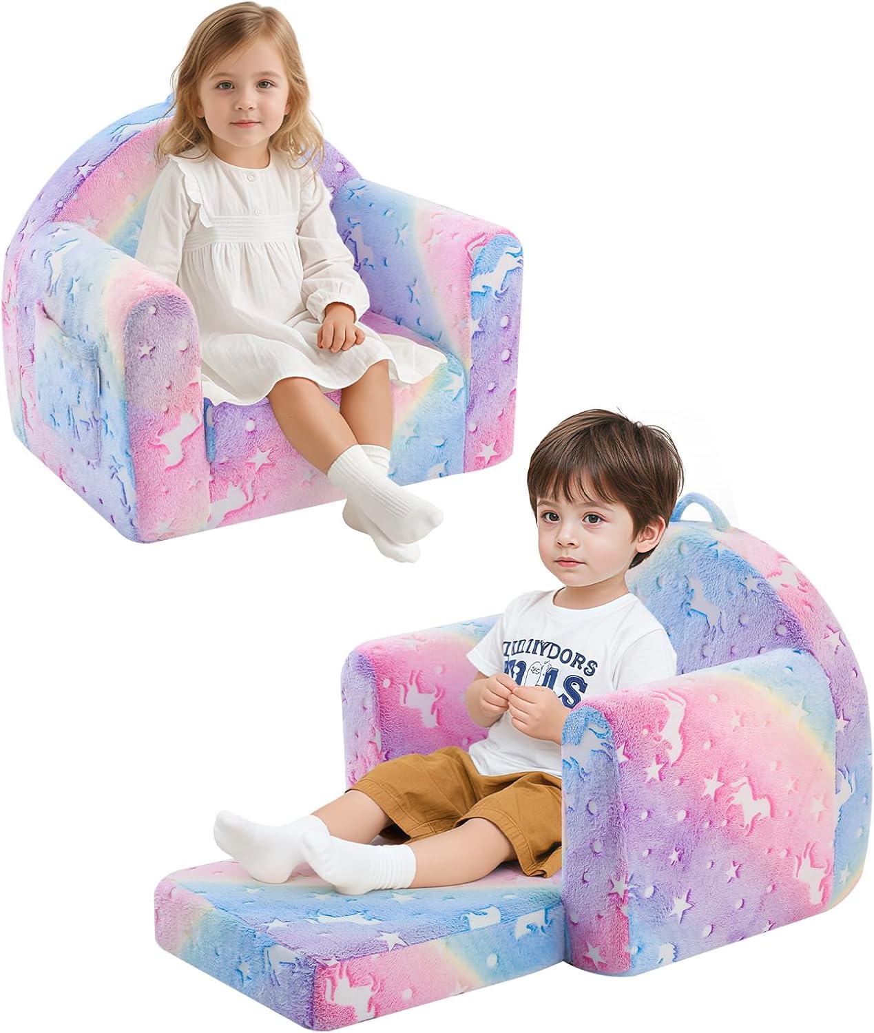 MeMoreCool Comfy Toddler Chair for 1-3 Years Old, Glow Unicorn Kids Reading Chair, Soft Plush Toddler Armchair, Cozy Foam Lounge Kids Armchair for Baby Room, Living Room, Playroom, Reading Nook
