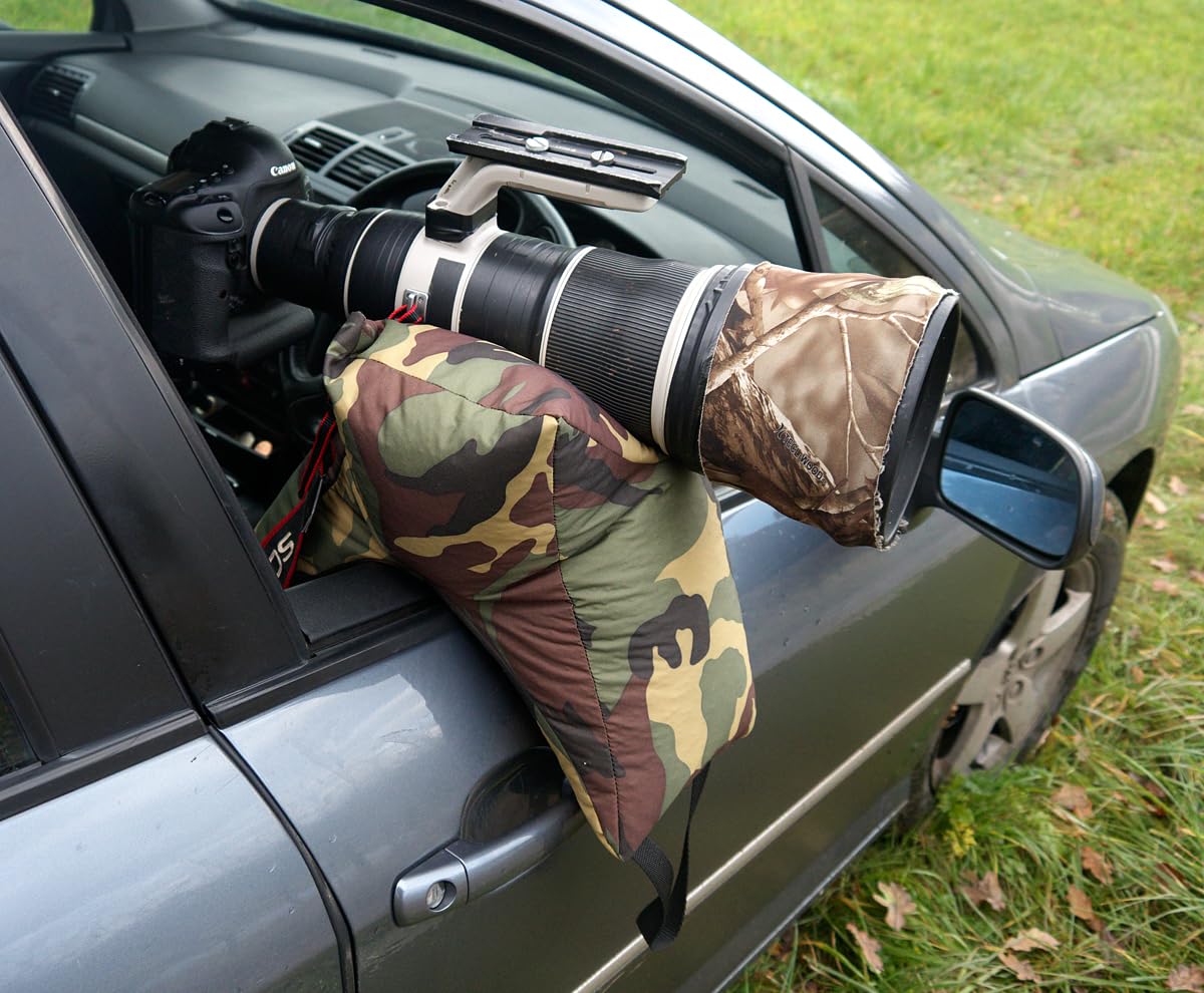 Grappler Kamera Sitzsack Vorgefüllte Version gefüllt mit leichten Styroporkugeln Woodland Camouflage Muster Linsenstütze für Wildlife Photography Polyestergewebe