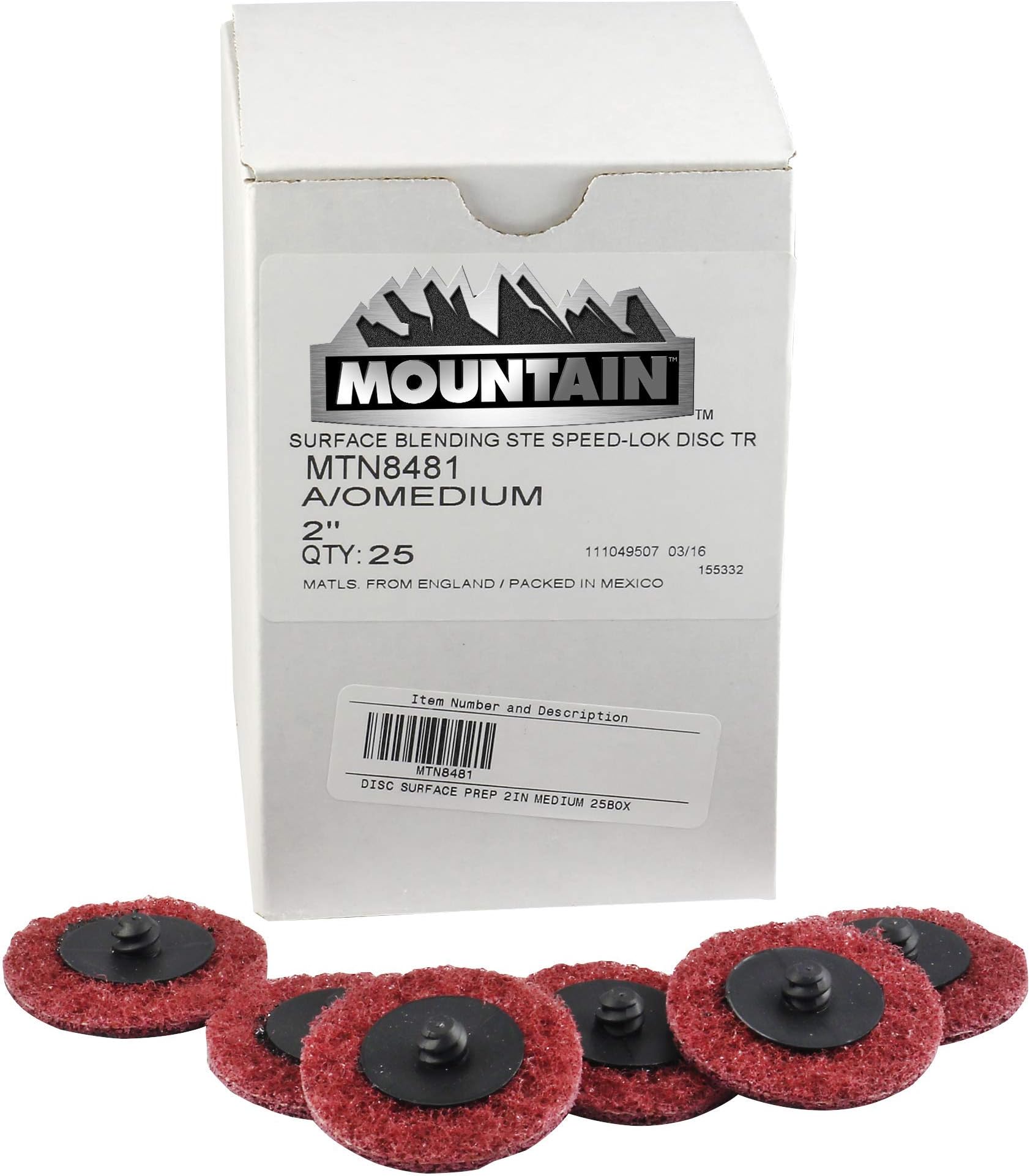Mountain Disc Surface Prep 2 Inch Discs; Medium size 25 Count in each Box, 1/4 Inch Holder, Quick Change Sanding Disc, Grind and Polish Surface Conditioning; MTN8481