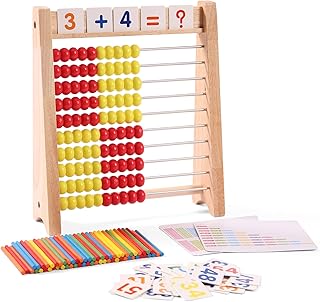 Wooden Abacus for Kids Math Learning Tool with Counting Sticks Numbers 1-100 Cards Math Counters Toys for 1st 2nd Grade Preschool Boys Girls Educational Early Math Learning Toy Arithmetic Teaching Aid