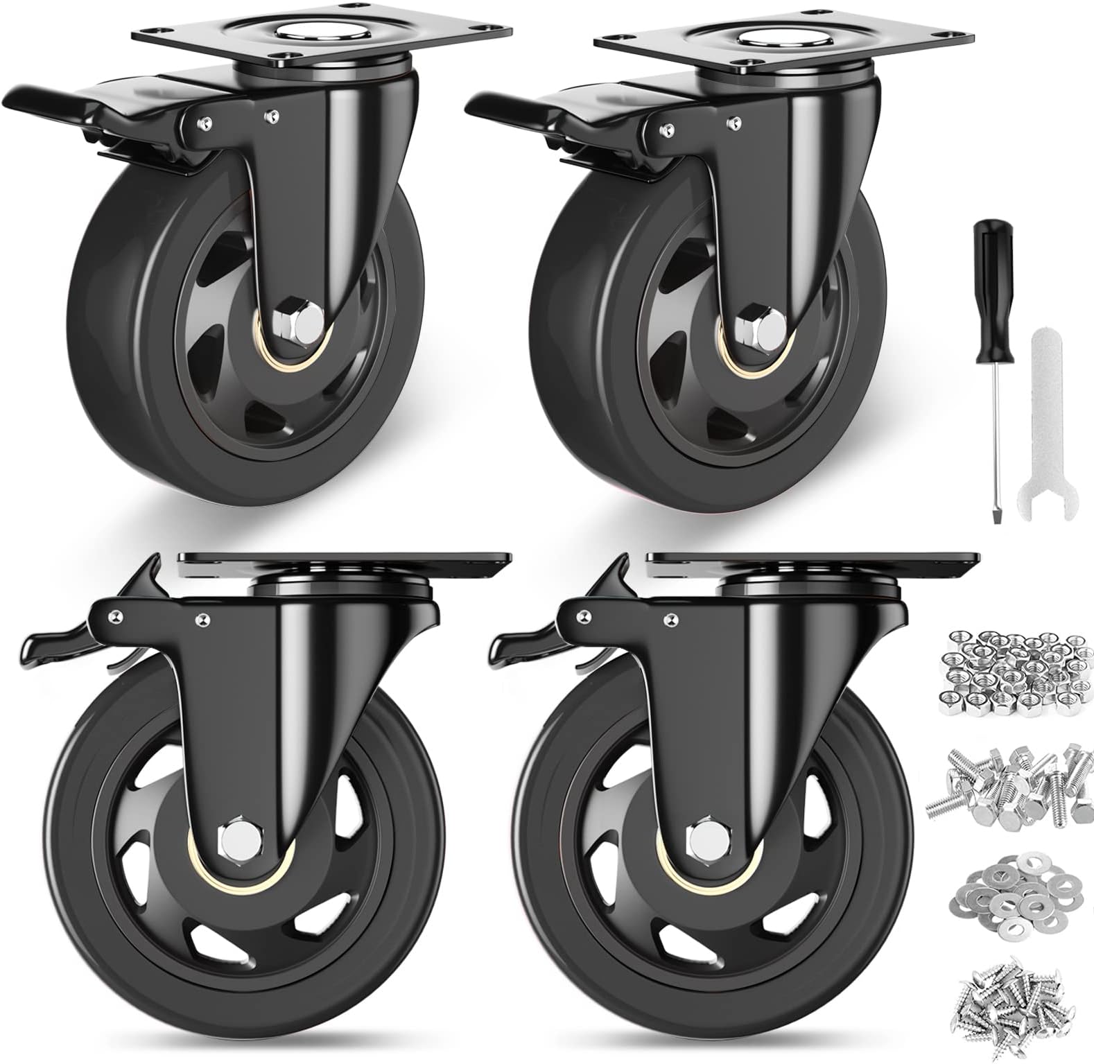 Amazon.com: 4 All Steel Swivel Plate Caster Wheels w Brake Lock Heavy ...