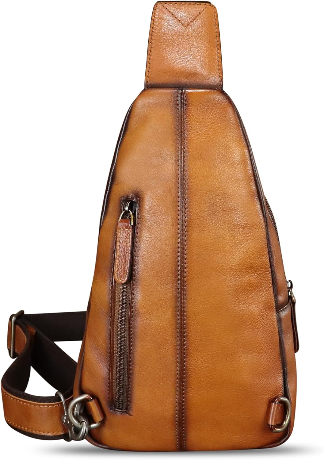 Genuine Leather Sling Bag Embossed Crocodile Pattern Leather Crossbody Sling Backpack Handmade Chest Purse Daypack (Brown) - Image 7