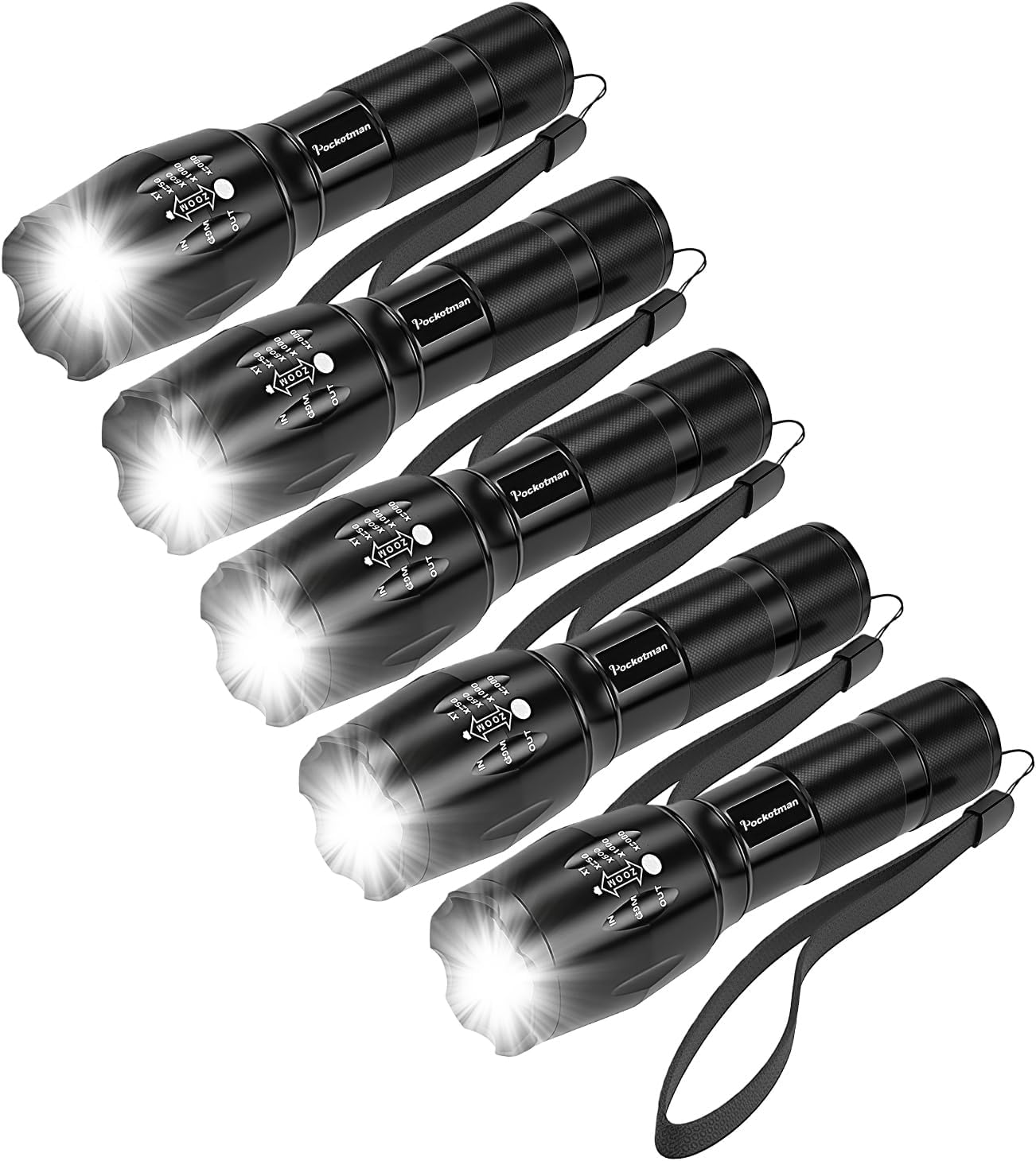 5 Pack, Led Tactical Flashlight Water Resistant Handheld Torch with 5 Modes and Adjustable Focus