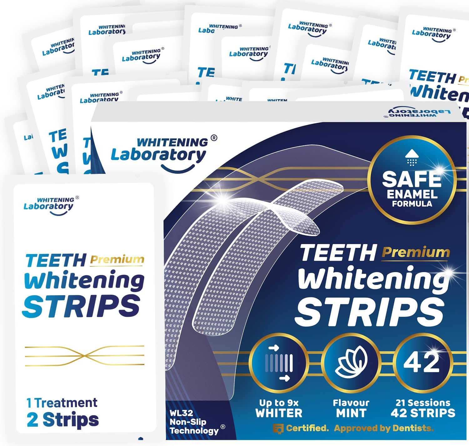 Premium Teeth Whitening Strips - 21 Sessions, Peroxide-Free, Deep Stain Removal, Enamel-Safe, Pro Non-Sensitive Formula