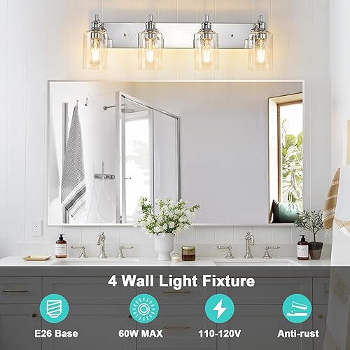 Miniatura 6 de Lámparas de baño de 4 luces, modernas luces cromadas para tocador de baño, accesorios de iluminación sobre espejo para armario, dormitorio, pasillo