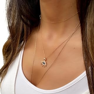 Live Gems | 925 Sterling Silver Evil Eye Protection Necklace, Dainty Gold Evil Eye Necklace, Minimalist Necklace, Evil Eye Charm, Birthday Gift for Her (12 Inches, 925 Sterling Silver)