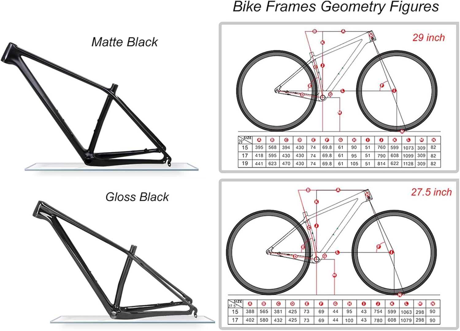 MirOdo Black Bike Frames 27.5/29er Carbon Fiber Mountain Bike Frames 15/17/19'' QR 9x135mm Disc Brake AM XC Cyclocross Hardtail Frame Internal Routing BB92*41 Press-in(Color:Matte Black,Size:27.5/29"*