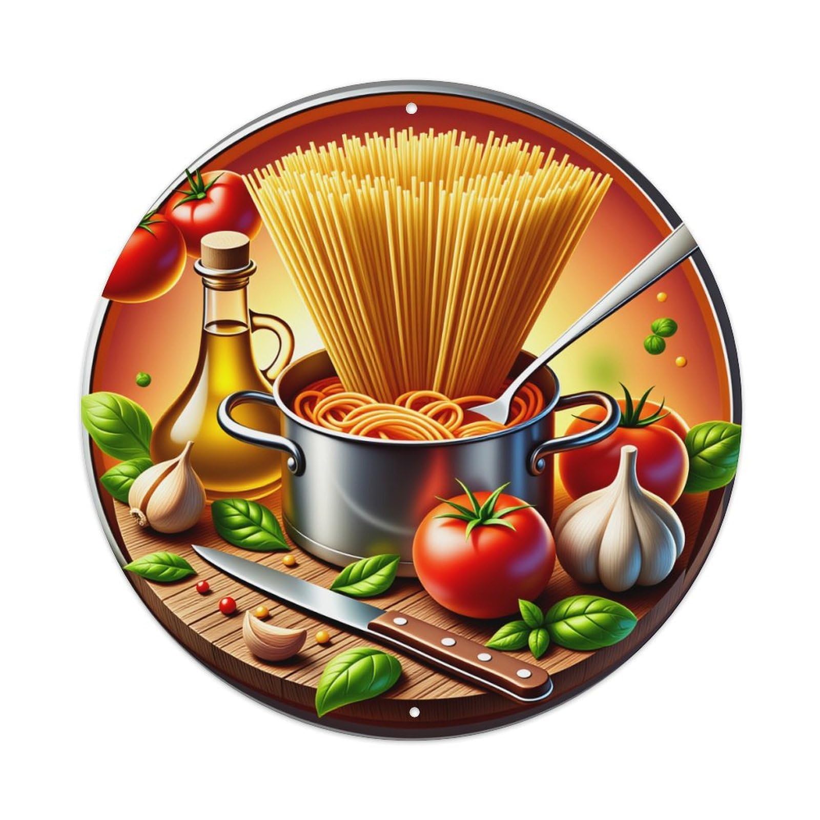 Pasta Tomatoes Garlic Basil Olive Oil Metal Tin Sign Vintage Garden Bedroom Cafe Bar Man Cave Home Wall Decor Metal Poster 8x8 inches