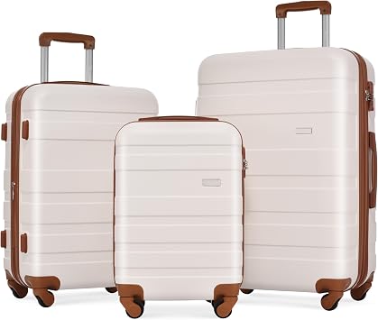 GOWE Luggage Sets New Model Expandable ABS Hardshell 3pcs Clearance Luggage Hardside Lightweight Suitcase Sets Spinner Wheels Suitcase with TSA Lock 202428Pink and Brown