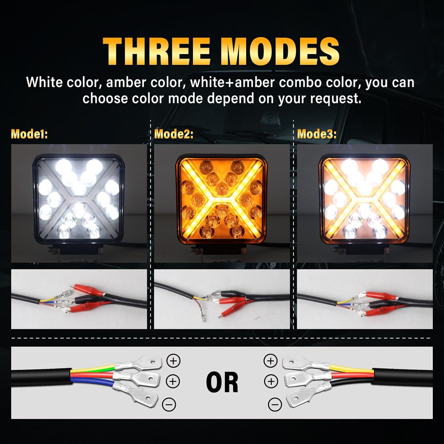 AUXTINGS 2 PCS 4 inch Square LED Work Light Bar, 48W Amber White Separate Control Waterproof Offroad Driving Fog Lights with Wiring for Truck Jeep ATV UTV SUV Tractor 4x4 Cart Trailer,12V 24V