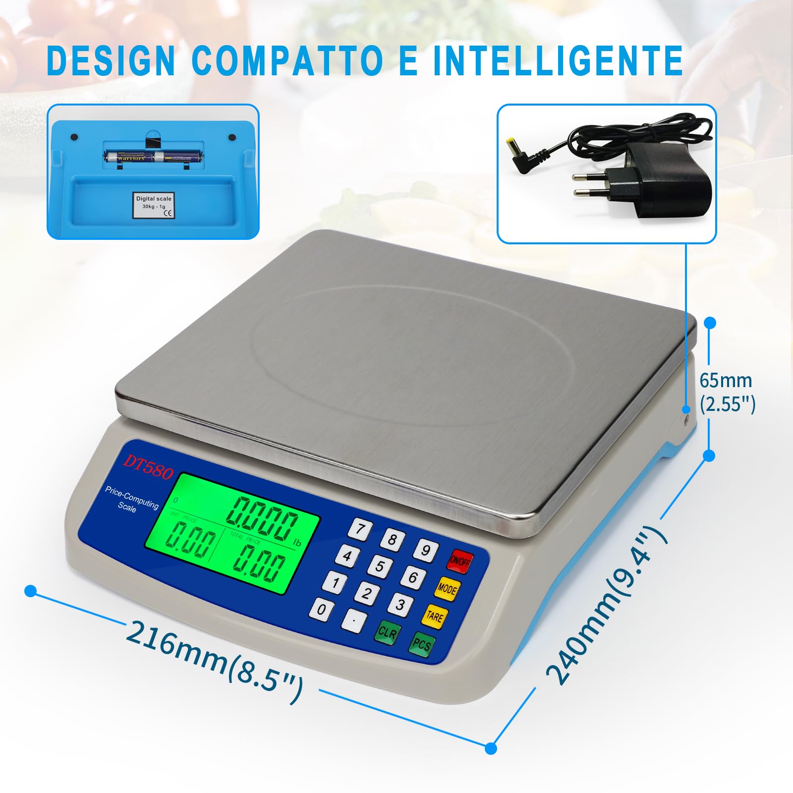 Bilancia cucina digitale acciaio inossidabile 40kg bilancia professionale per alimenti Ideale per panifici Mense e cucine bilancia contapezzi con display LCD Funzione Tara