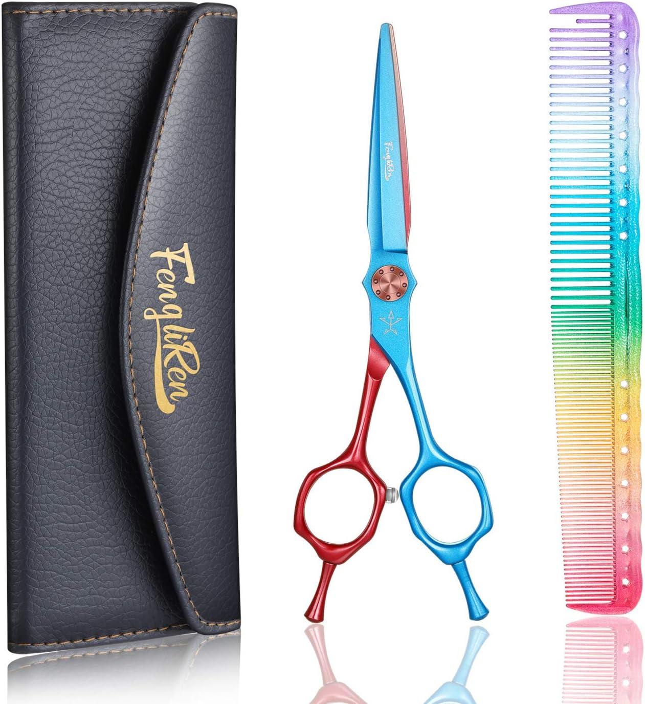 Fengliren Barber Professional Hair Cutting Scissors Hairdressing Shears For Hair Hairdresser Set Salon Haircut Scissors Sharp Blades Bag Case Rainbow Comb Kit 6 Inch Made Of Stainless Steel By Hand