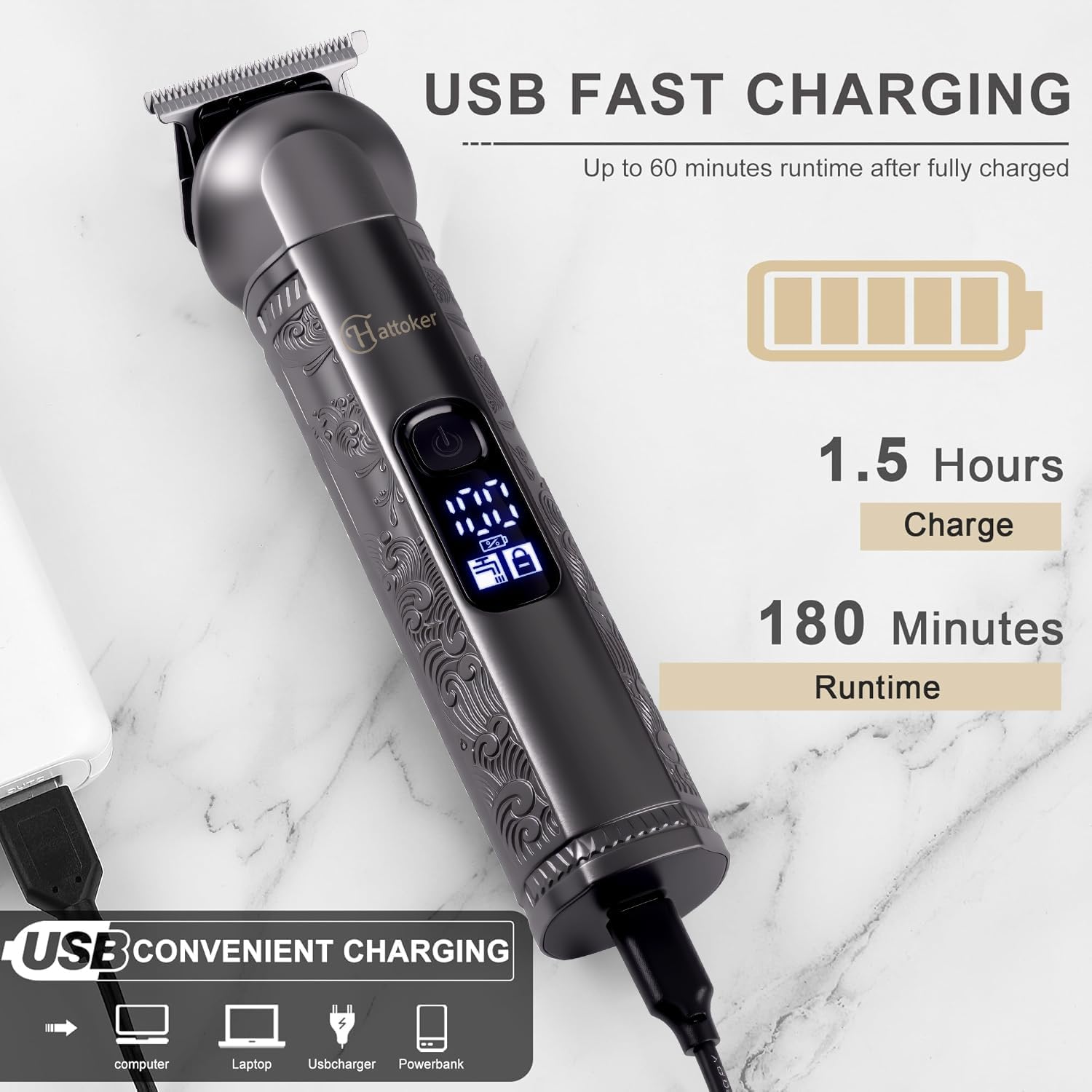 Hatteker 8-in-1 Multi-Functional Grooming Kit for Men Beard Trimmer for Men Hair Clipper Precision TrimmerNose Ear Trimmer Body Groomer Zero-Gap T-Blade, IPX7 Waterproof Cordless Trimmer Set