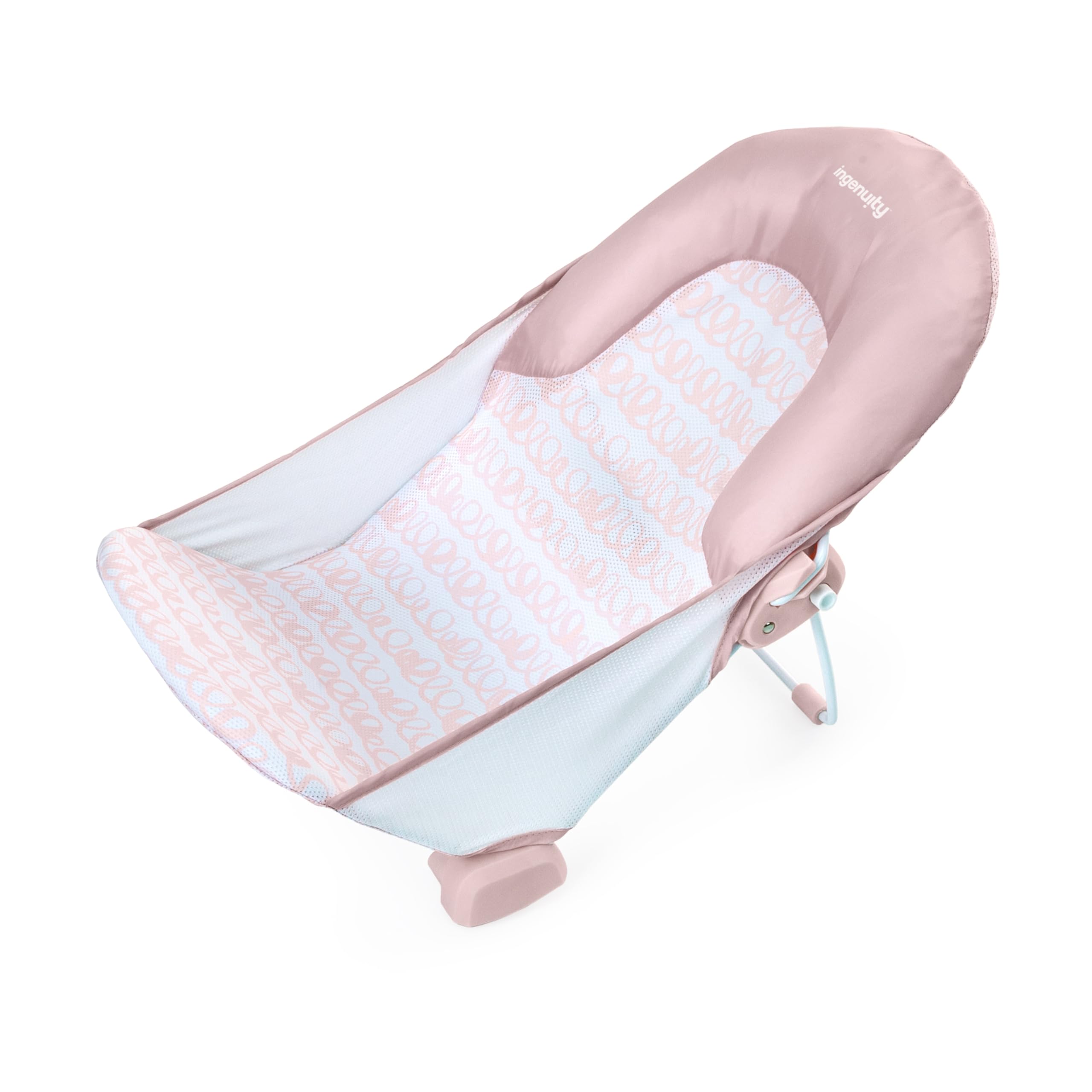 Ingenuity FoldAway 2-Position Bagnetto, seggiolino da bagno per bambini regolabile a 2 posizioni per lavandino o vasca da bagno, età 0-6 mesi, fino a 9 kg, Rosa