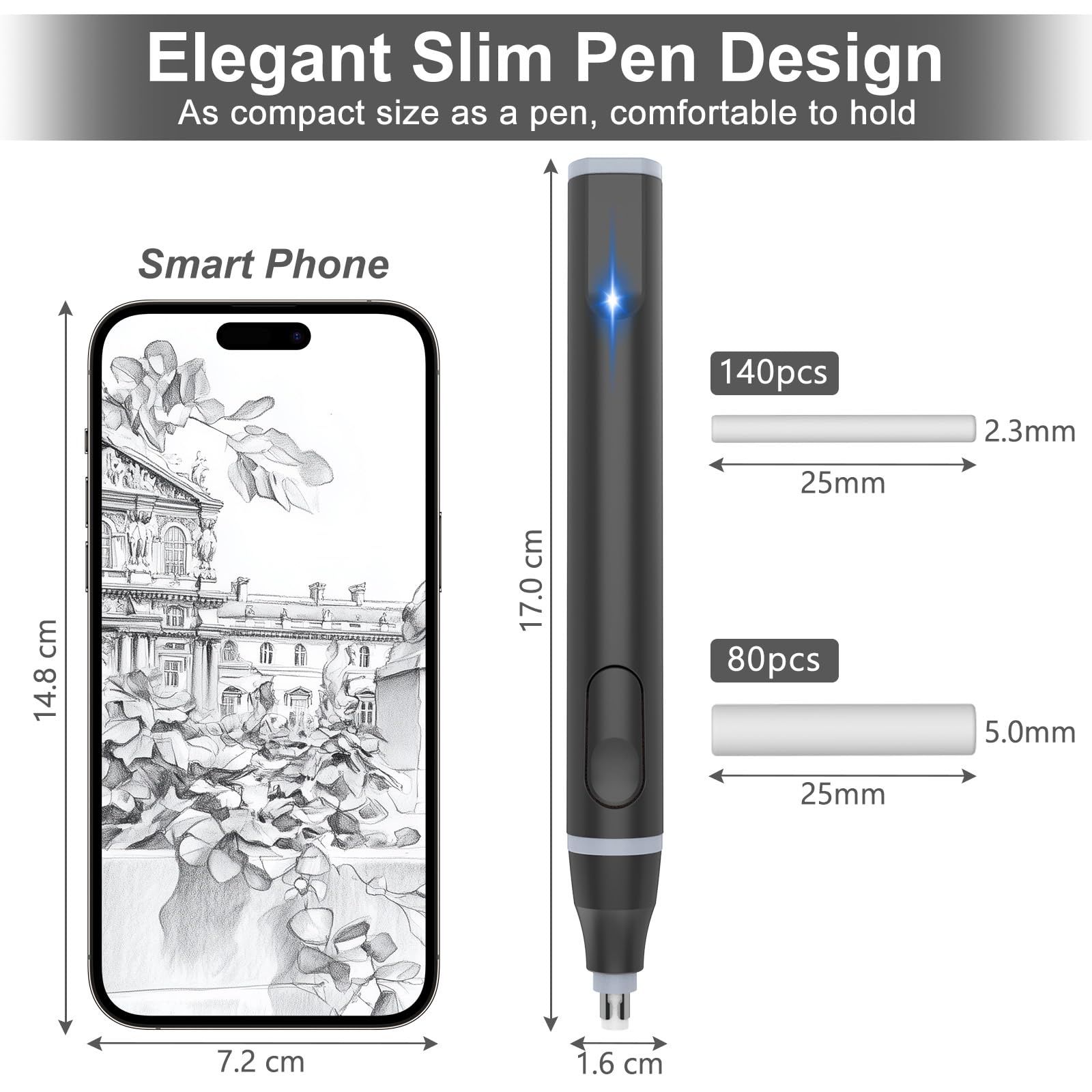 Cuteefun Electric Eraser, USB C Rechargeable Pencil Rubber with 220 Eraser Refills, 2 Sizes - Image 3