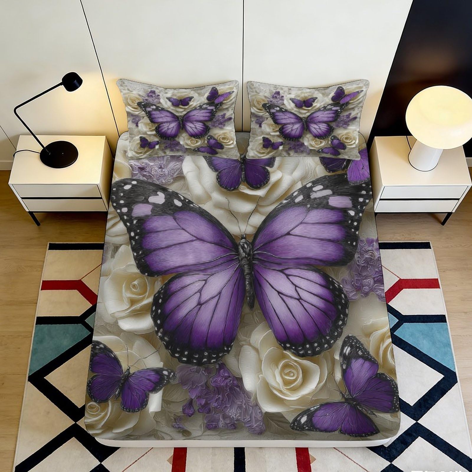 3D Printed Cute Bee Fitted Sheet Microfiber Deep Pocket Non-Slip Bedroom Bedding Bee Mattress Fitted Cover Breathable Full Wrap Washable 140x200x25cm