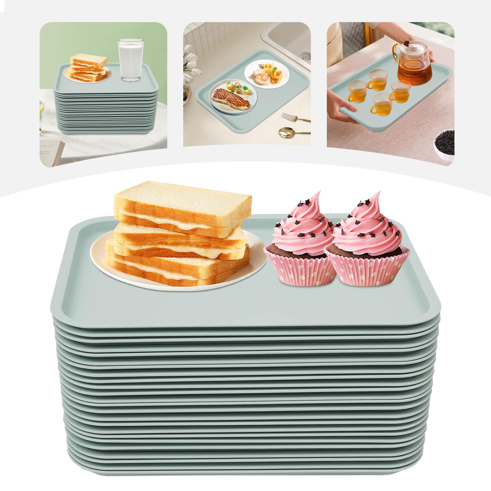 Lot de 24 plateaux de service 36x27cm, plateau rectangulaire bleu