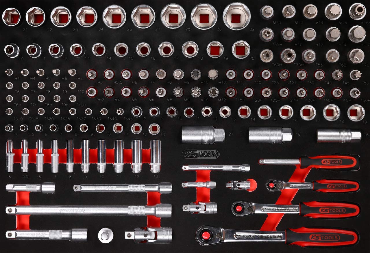 KS Tools 811.0139 Zestaw kluczy nasadowych 1/4" + 3/8" + 1/2" we wkładce piankowej, 139-szt.