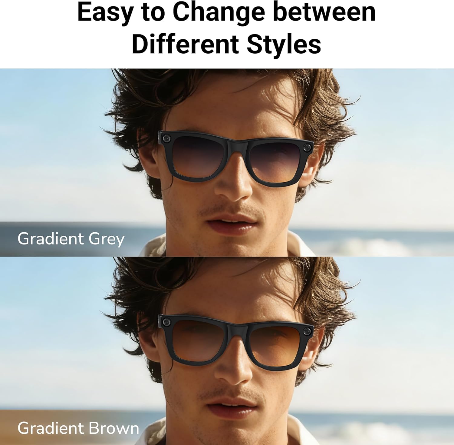 BonFook HiBloks Transitions/Gradient Polarized Matte/Shiny Clip-On Lenses for RayBan Gen 1&2 Meta Wayfarer(RW4006/4008/4012)