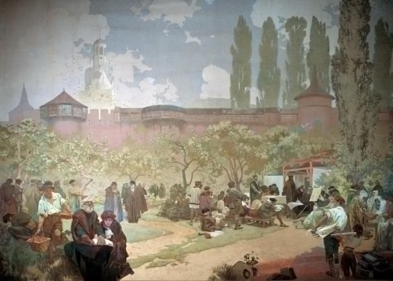 POSTERIIk Vintage Print Pop Art Landscape Artwork the Slav Epic No. the Printing of the Bible of Kralice in Ivancice by Alphonse Maria Mucha Art Prints for Office Home Decor 60x90cm