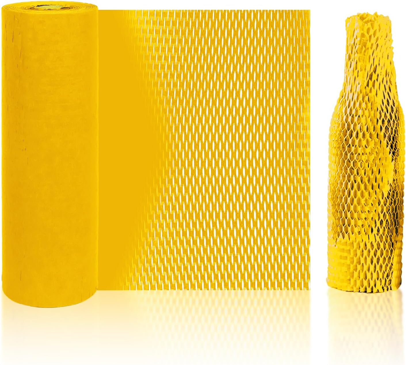 Honeycomb Packing Paper, Kraft Bubble Wrap for Shipping & Moving, Recyclable Cushioning Wrap, Sustainable Packing Material, Protective Packaging for Fragile Items,11.5" x 164' Roll (Yellow)