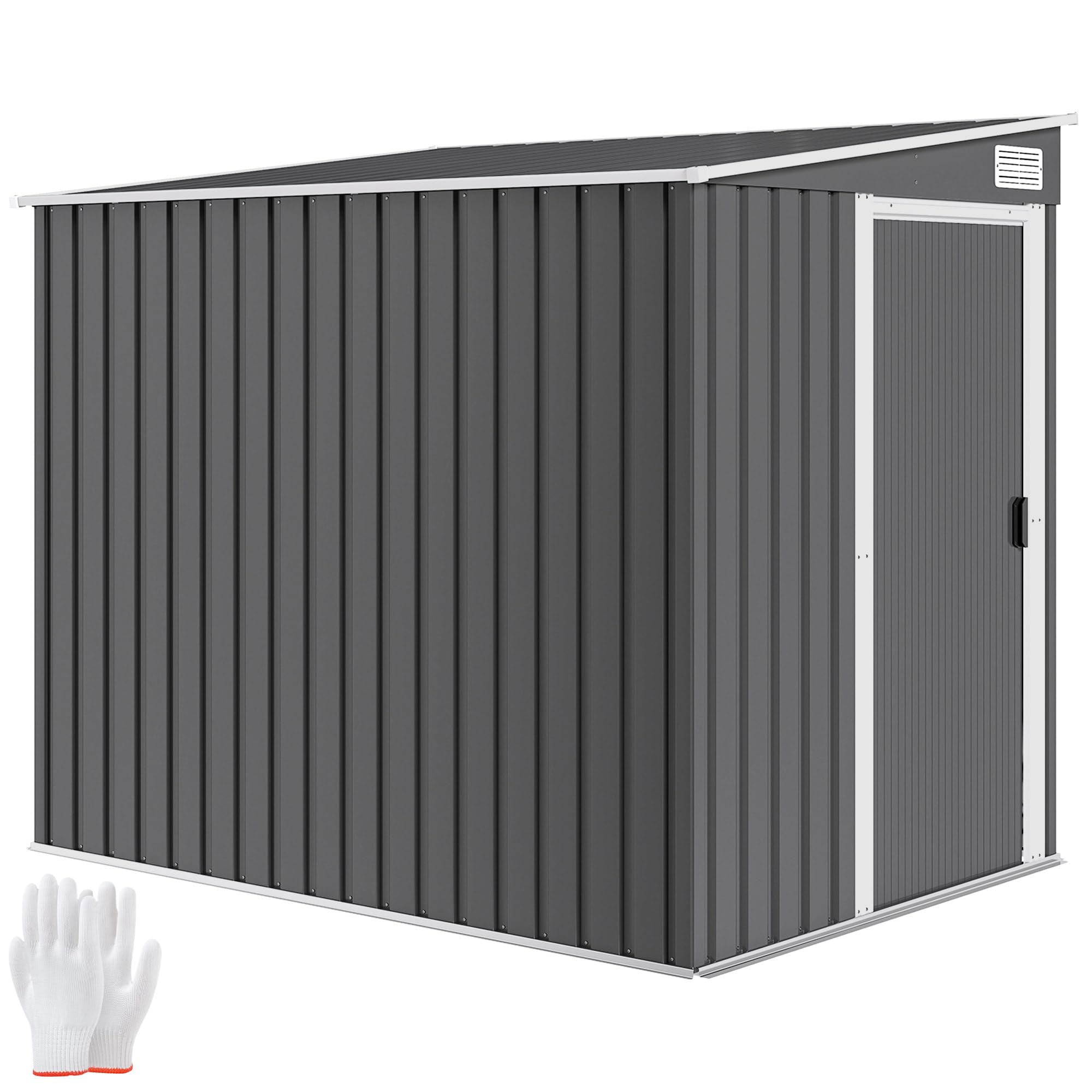 Outsunny Abri de Jardin en Métal 2,81 m² Toit Incliné 154x206,5x181 cm Gris | Kit Fondation, Cabane de Jardin Extérieure Adossée, Acier Galvanisé, Abri à Outils, 2 Étagères Réglables