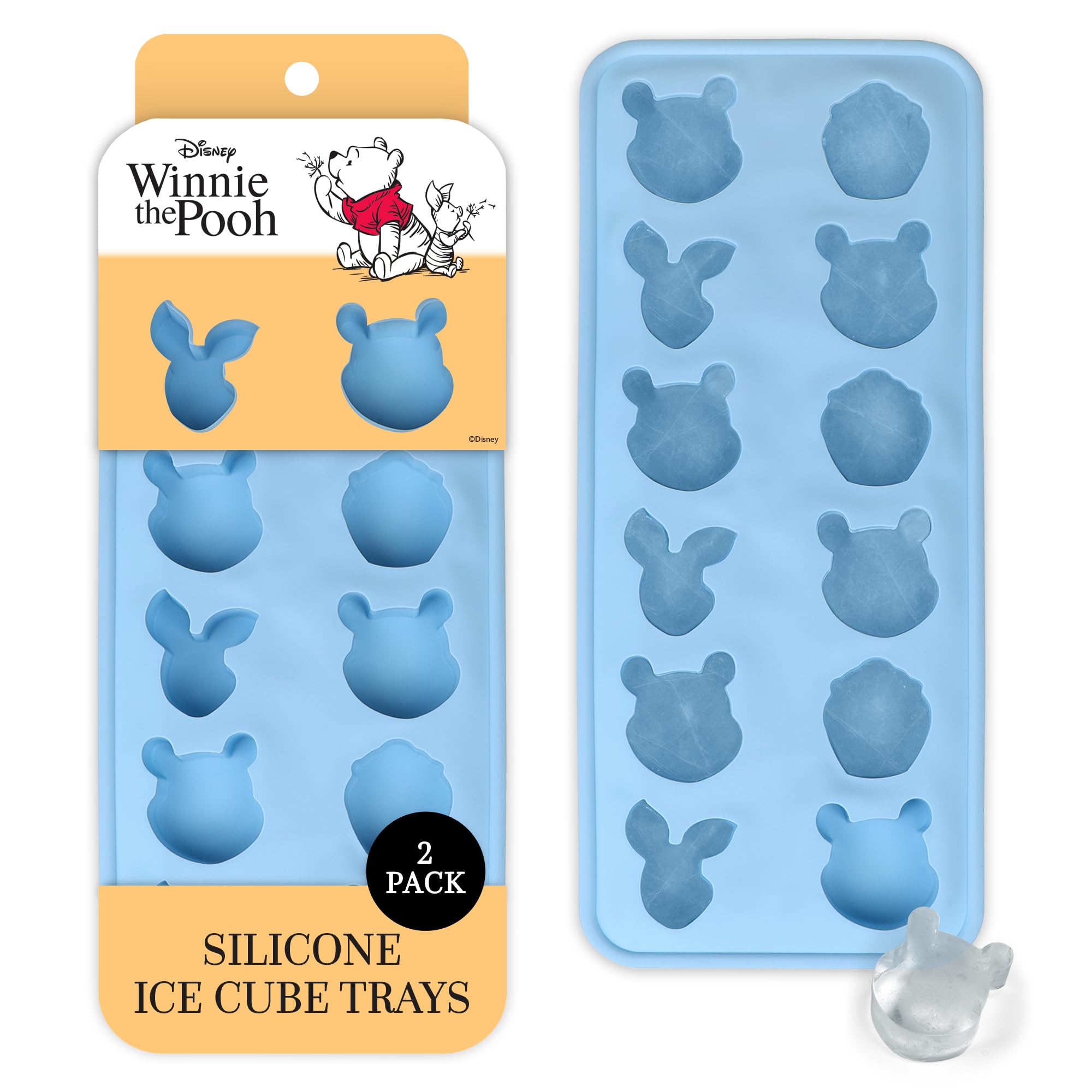 Disney Winnie the Pooh Silicone Ice Cube Tray, 2-Pack 5"x12.5", BPA-Free