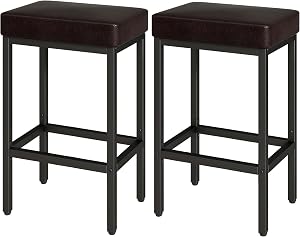 YMYNY 26 Inch Counter Height Bar Stools Set of 2, Dark Brown Modern Kitchen Barstools with Metal Leg, Bar Stool Chairs for Kitchen Island Counter Breakfast Bars Living Room Party, UHBS513K | Dark Brown Kitchen Stools Chairs with 2.4" Thick Upholstery