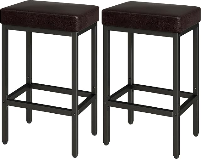 YMYNY 26 Inch Counter Height Bar Stools Set of 2, Dark Brown Modern Kitchen Barstools with Metal Leg, Bar Stool Chairs for Kitchen Island Counter Breakfast Bars Living Room Party, UHBS513K | Dark Brown Kitchen Stools Chairs with 2.4" Thick Upholstery