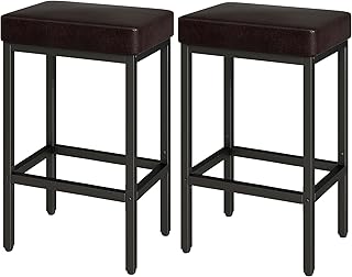 YMYNY 26 Inch Counter Height Bar Stools Set of 2, Dark Brown Modern Kitchen Barstools with Metal Leg, Bar Stool Chairs for Kitchen Island Counter Breakfast Bars Living Room Party, UHBS513K
