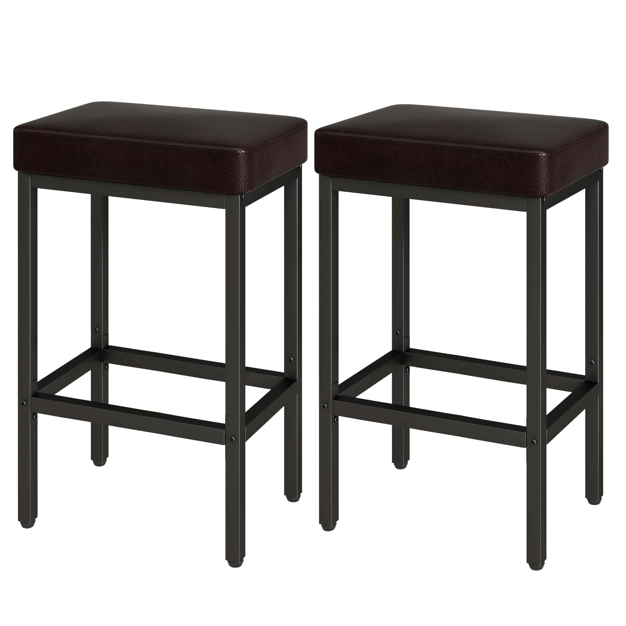 YMYNY 66 cm Taburetes Altos de Cocina, Marrón Oscuro Cuero de PU Taburete Alto, Taburetes de Cocina con Cojín de 6 cm De Grosor y Base de Metal, HBS513K