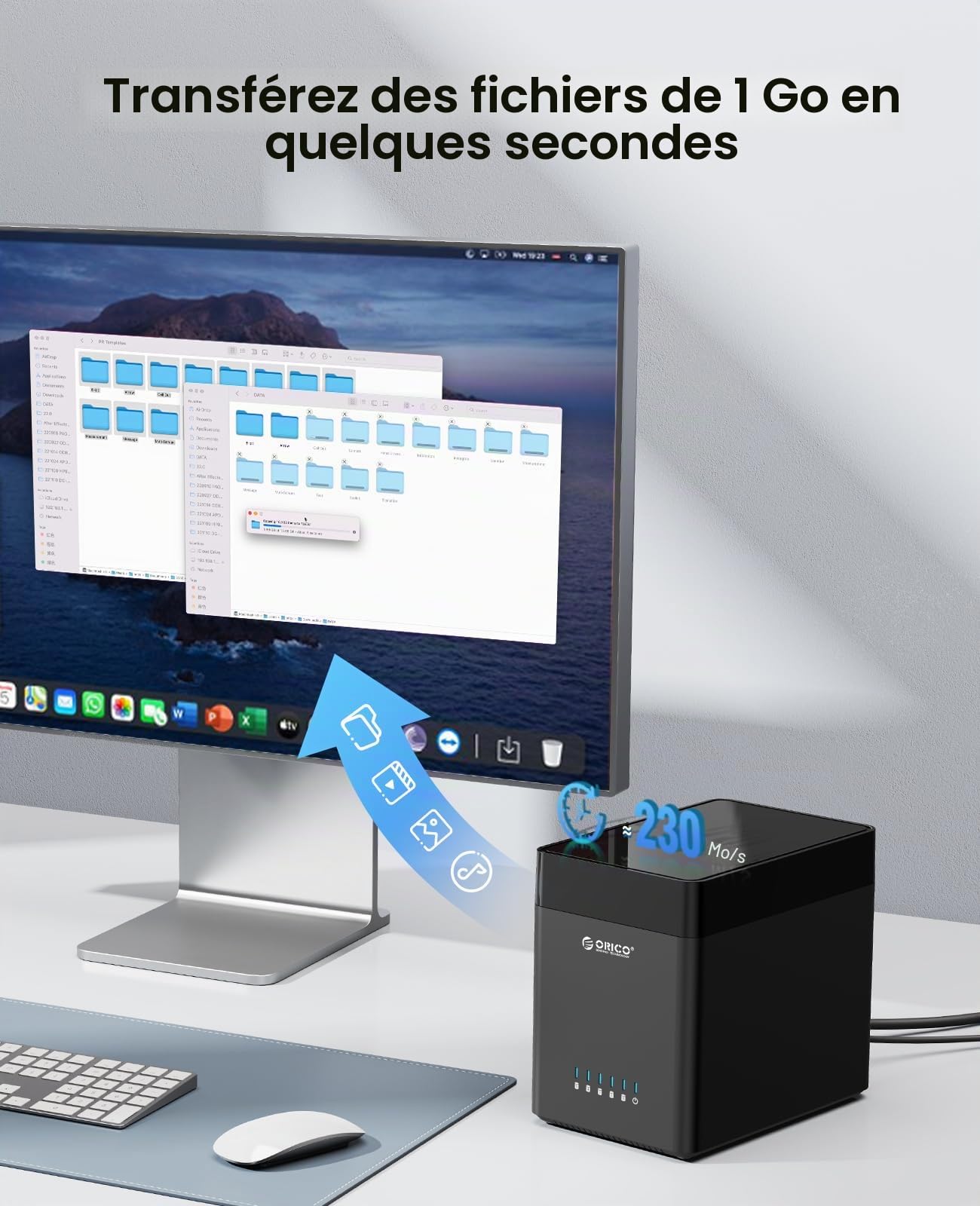 ORICO Station d'accueil 5 Baies sans Outil, USB C Boîtier de Disque Dur de Type magnétique Support 5 x 18 to -12V6.5A Adaptateur, Compatible avec Windows / Mac / Linux (DS500C3)