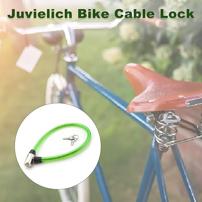Candado de cable para bicicleta verde, antirrobo con 2 llaves miniatura 3