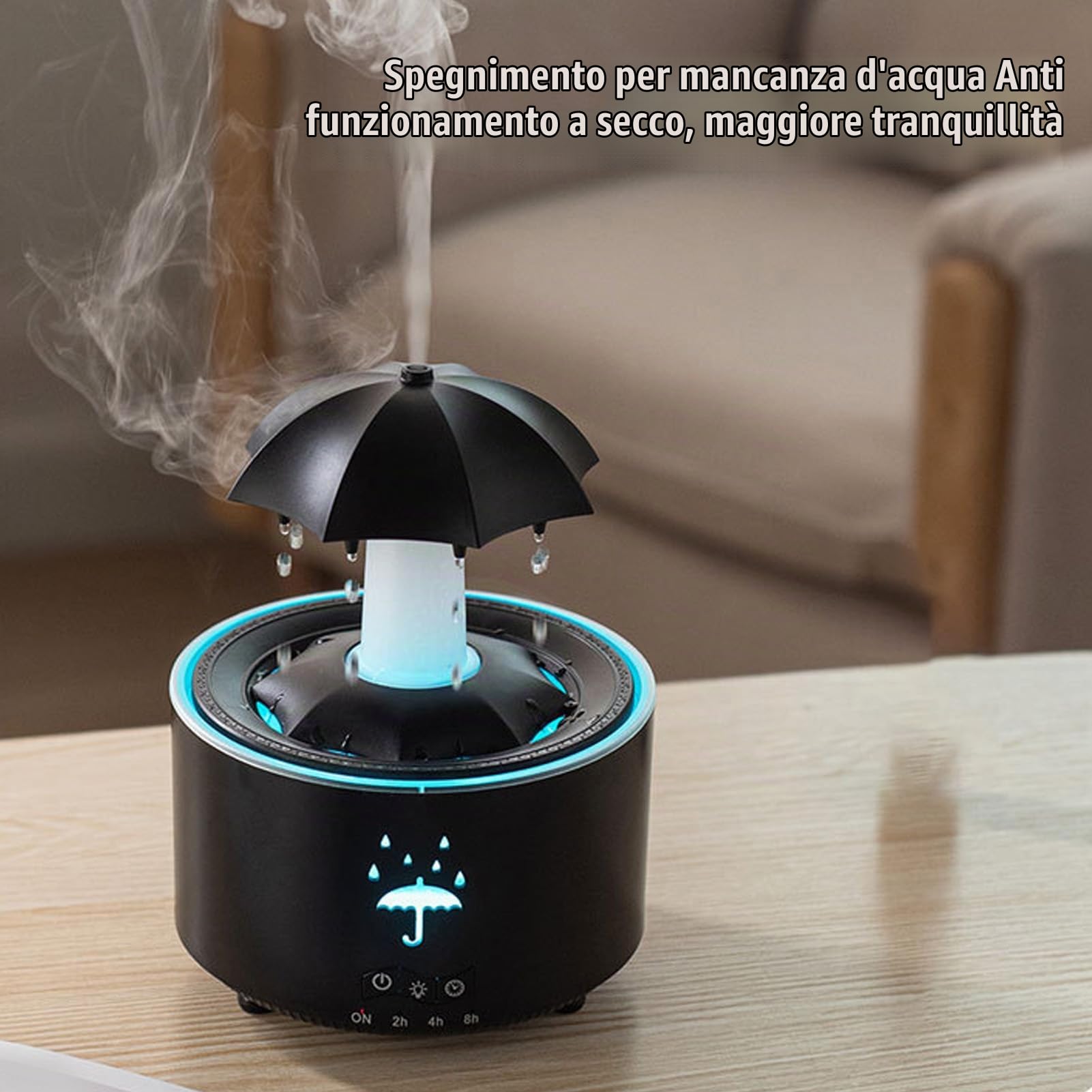 Diffusore di Aromi con Effetto Pioggia, Umidificatore e Diffusore di Oli Essenziali con Telecomando, per Casa e Ufficio