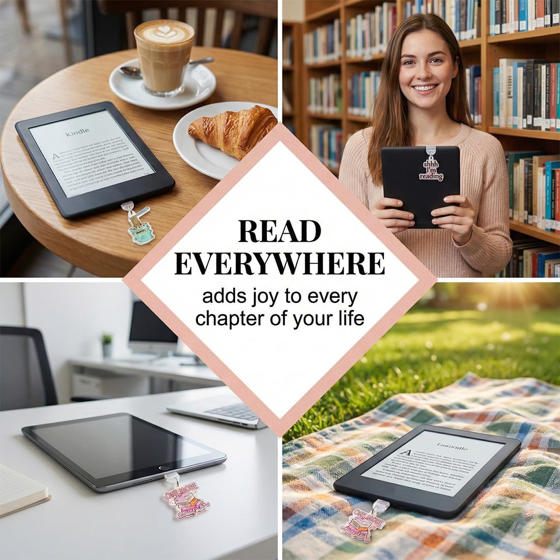 9-częściowy zestaw chroniący przed kurzem do czytnika Kindle i E-Reader, zatyczki USB-C i zawieszki do czytania w stylu Nudel, prezent świąteczny | Akcesoria Kindle dla czytników