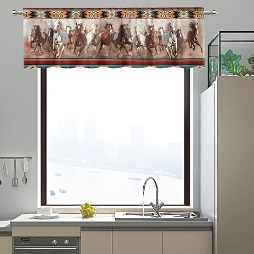 Miniatura 3 de ZFRXIGN Cortina de cenefa de cocina de caballo occidental para ventanas pequeñas, bolsillo azteca tribal cortinas opacas cortas para sala de estar,
