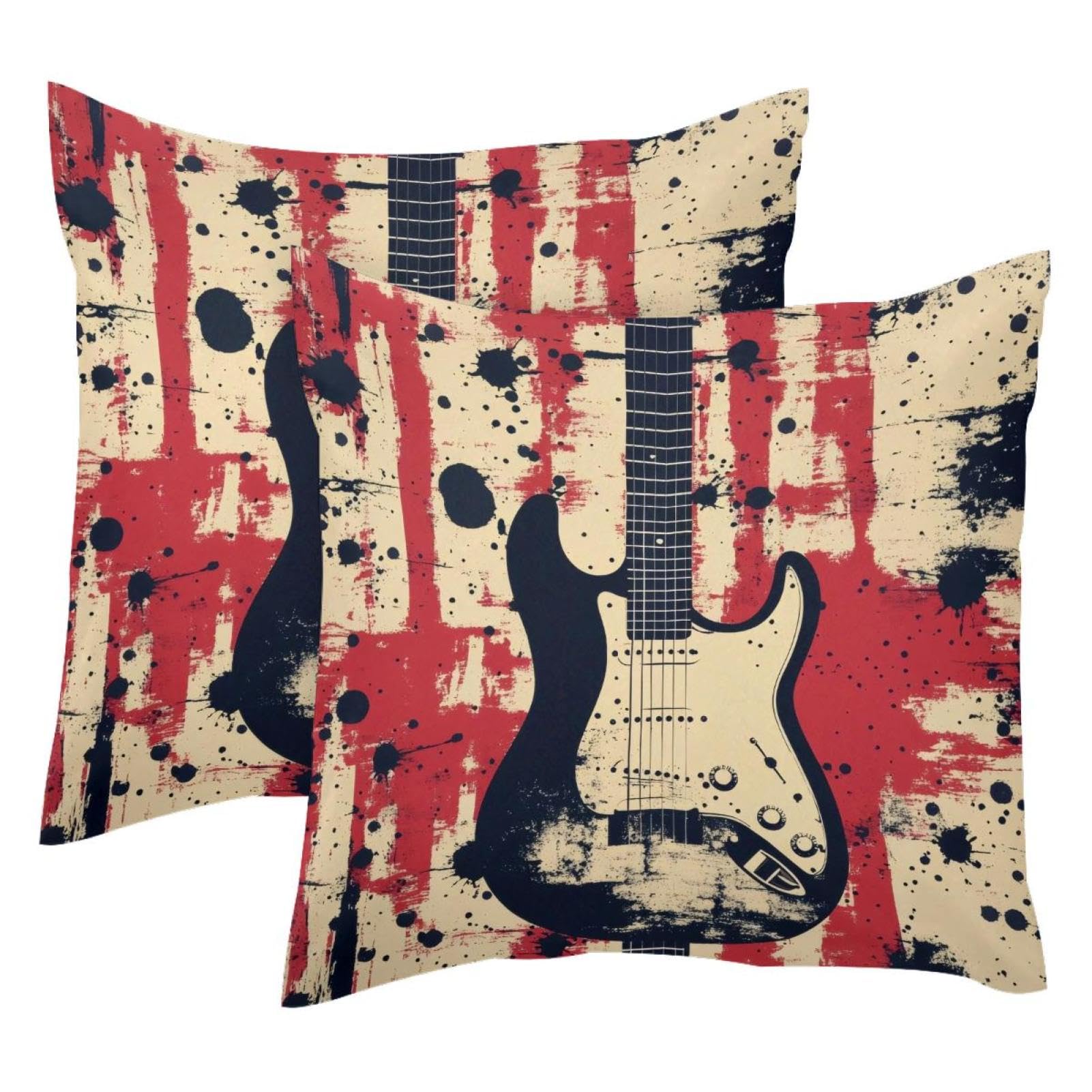 Housse de coussin velours 50x50 motif guitare déhoussable pour canapé