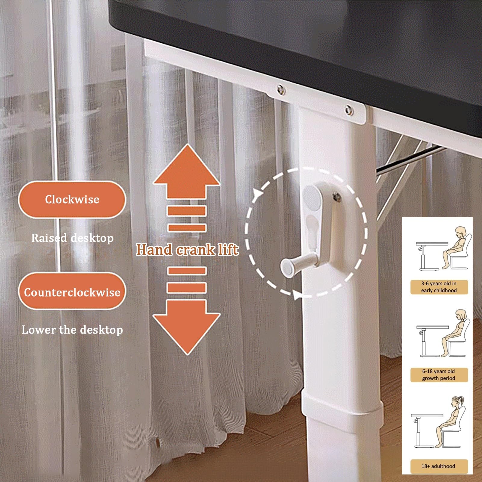 SDdPulse Scrivania regolabile a manovella con ruote bloccabili per casa e ufficio, scrivania mobile per gambe in metallo, per videogiochi, colore: marrone, 80 x 40 cm