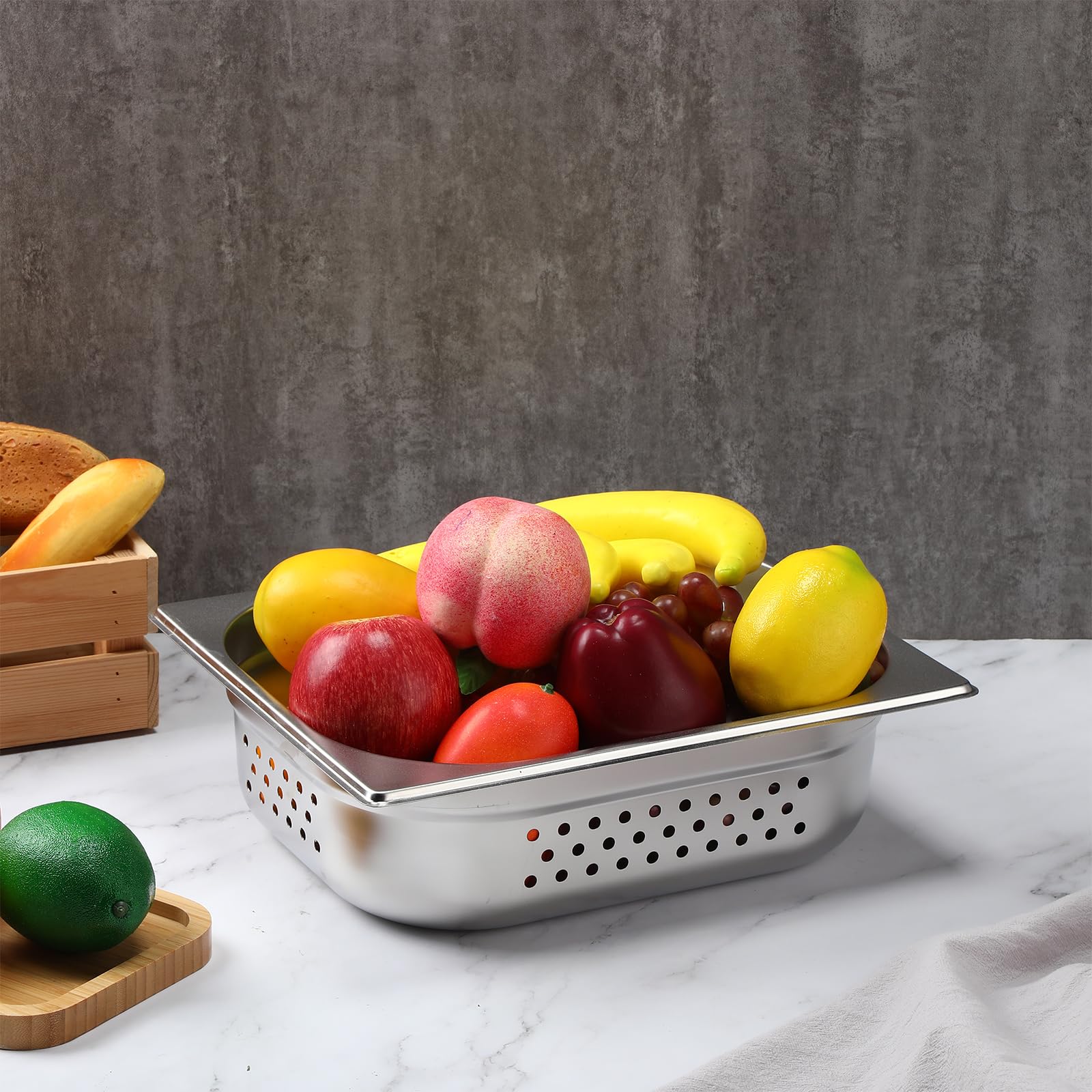 Lounsweer Paquete de 2 sartenes de vapor perforadas de acero inoxidable de tamaño completo, mesa de vapor perforada, sartén de alimentos para catering comercial, bandeja de alimentos para suministros