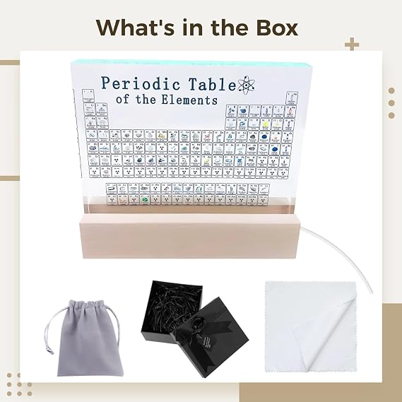 Periodic Table Display, Includes 83 Real Element Samples, Acrylic Crystal Block, 7-Color & 4 Modes LED Light Base, Study Desk Decor