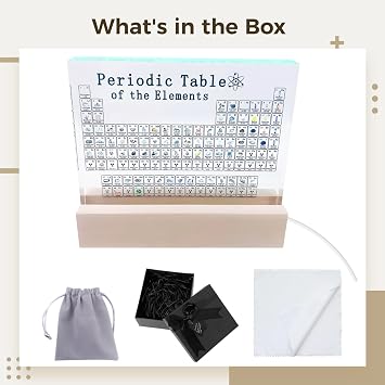 Periodic Table Display, Includes 83 Real Element Samples, Acrylic Crystal Block, 7-Color & 4 Modes LED Light Base, Study Desk Decor