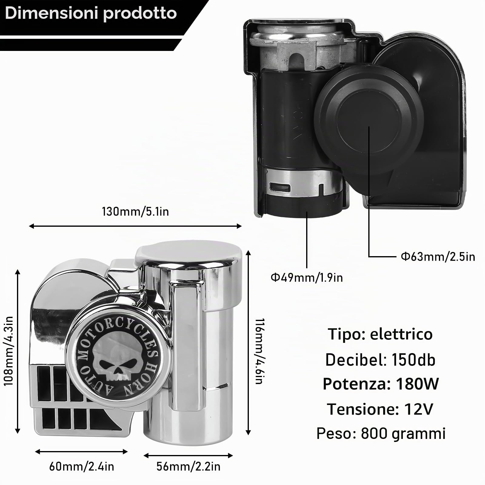 Kit per clacson a sirena per auto, 12 V, kit per clacson ad aria compressa, corno a lumaca per barca elettrica, pickup jeep
