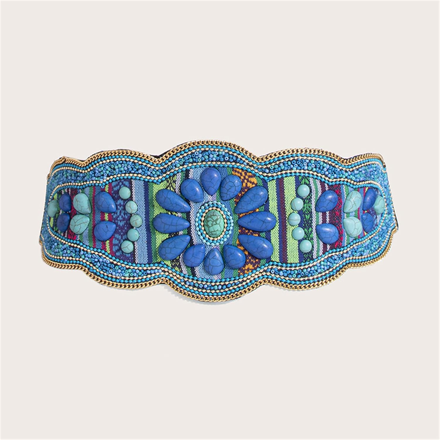 Muloo Bohemian Waist Belt Hand Beading for Travel Ethnic Photography Props Stretchy Belt Heavy Duty Colorful Beads - Image 3