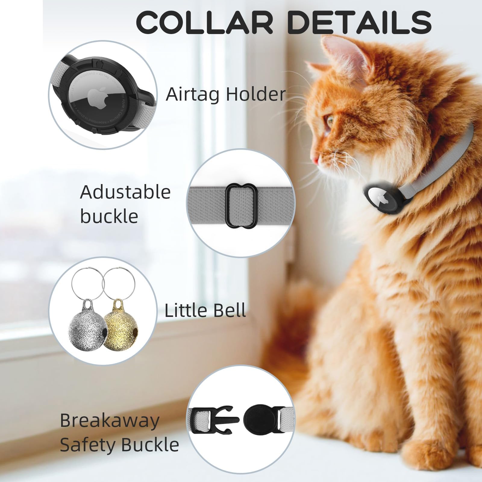 AirTag Cat Collar, Stretchy Kitten Collar with Apple Air Tag Holder and Bell - Image 3