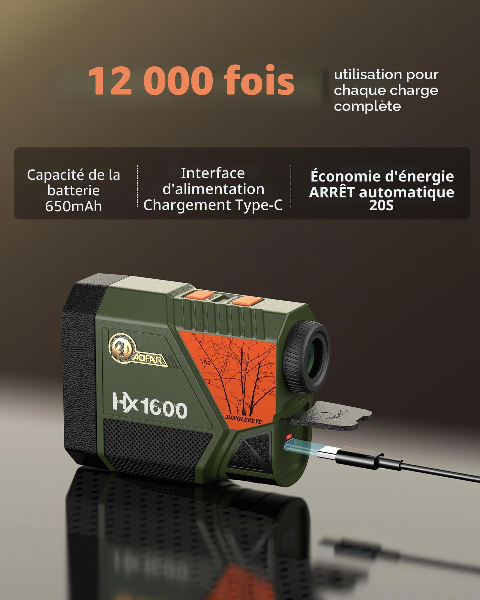 AOFAR HX1600 Télémètre Laser Chasse 1600Y, Angle & Distance Horizontale | Télémètre laser 1600Y avec mesure d’angle et distance horizontale, modes vitesse et scan, idéal pour chasse et tir à l’arc.