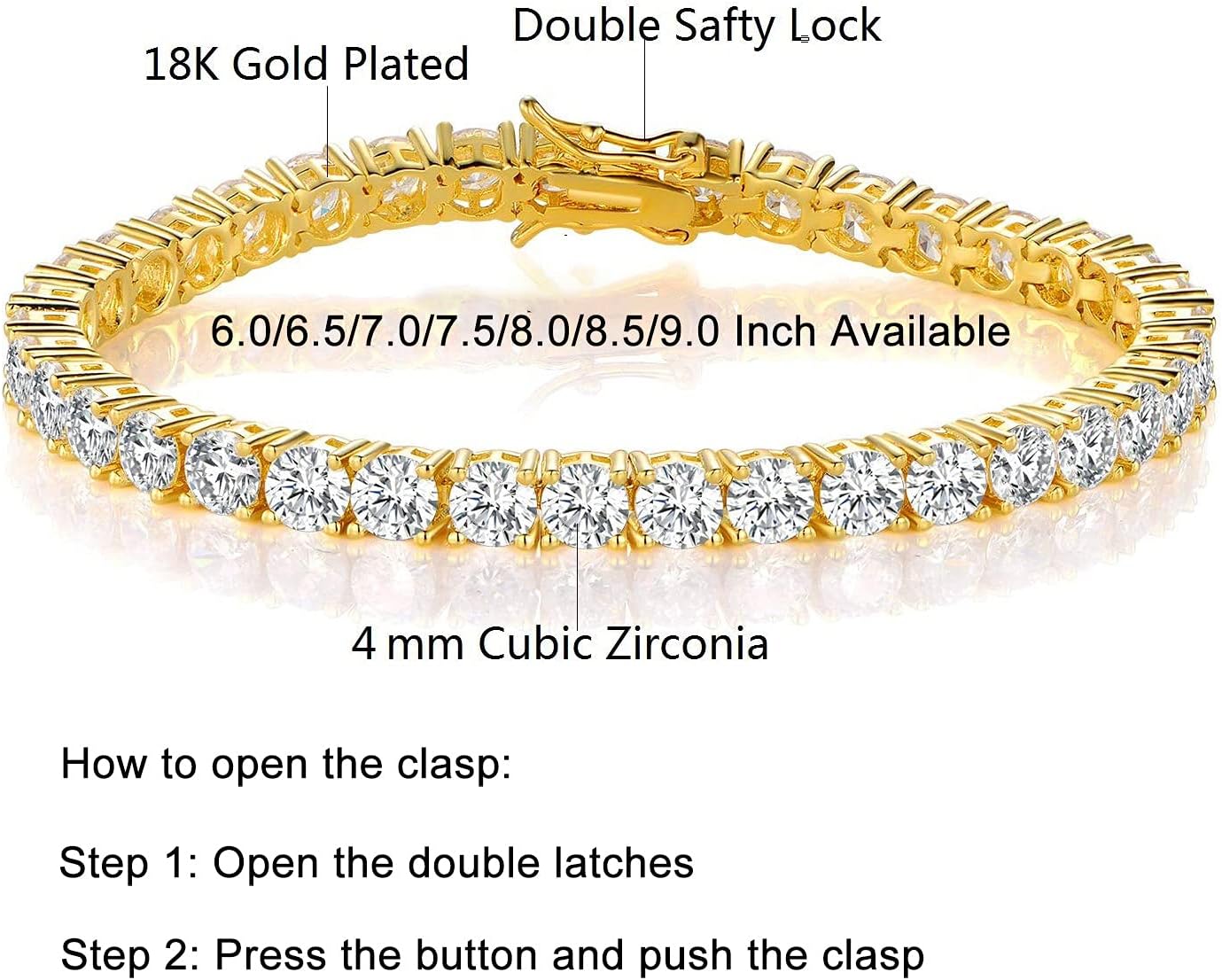 Gemsme Gold Bracelets for Men and Women 18K Yellow Gold Plated 4.0 Round Cubic Zirconia Classic Tennis Bracelet Size 6-9 Inch - Image 2