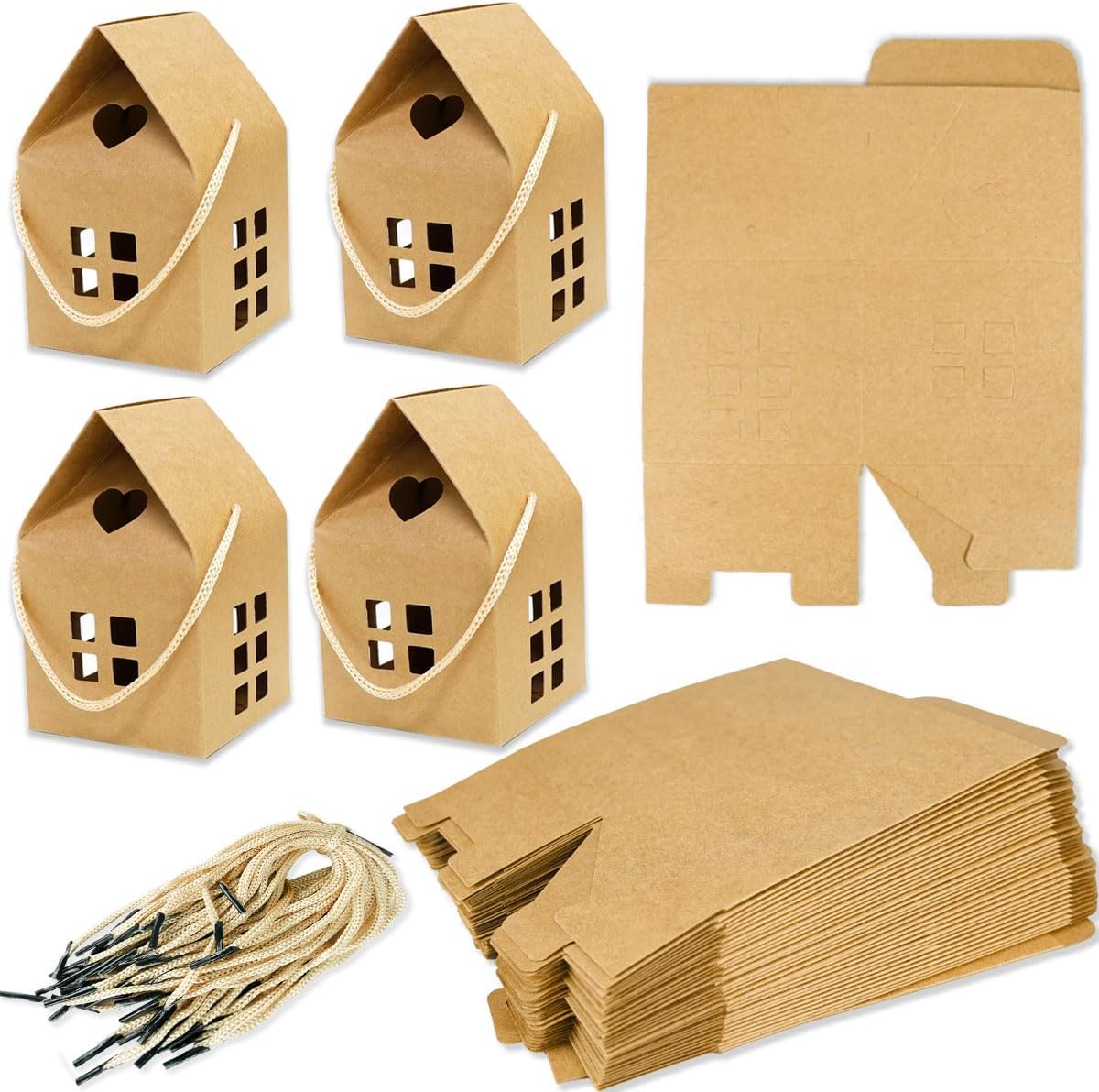 NEUROVYRAL 36 Pcs Kraft House-Shaped Gift Boxes, 3.2x3.2x3 Inch Paper Treat Box Cardboard Treat Boxes for Wedding Christmas Birthday Party Ornament Container