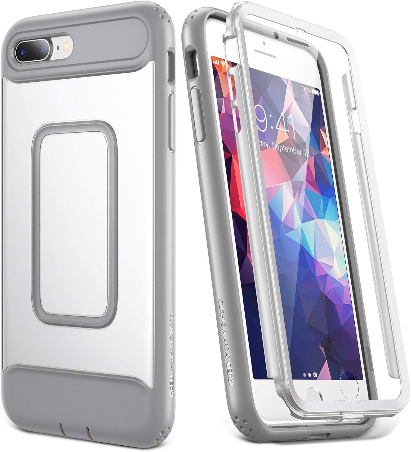 YOUMAKER Case for iPhone 8 Plus & iPhone 7 Plus, Full Body with Built-in Screen Protector Heavy Duty Protection Shockproof Slim Fit Cover for Apple iPhone 8 Plus 5.5 Inch - White