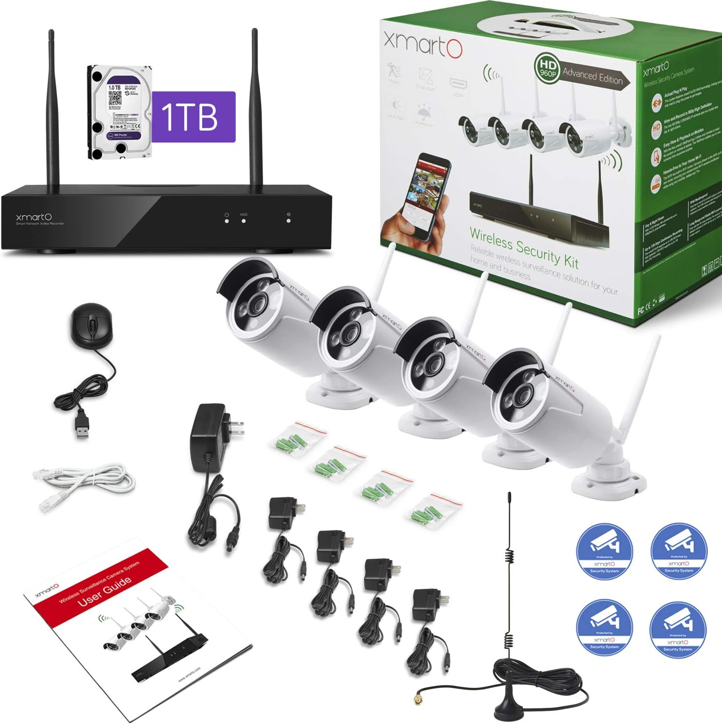 Bеѕt Cуbеr Mоndау 🔥 XMARTO Wireless Security Camera System Outdoor, 4pc 960p 1.3MP Night Vision WiFi Surveillance Camera for Home Security, Support Audio, 1080p NVR (Built-in Router, Auto Pair, Mobile View, 1TB HDD)